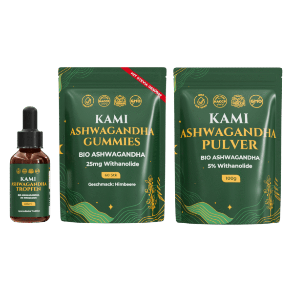 Kami Ashwagandha Gummies Tropfen Pulver Set