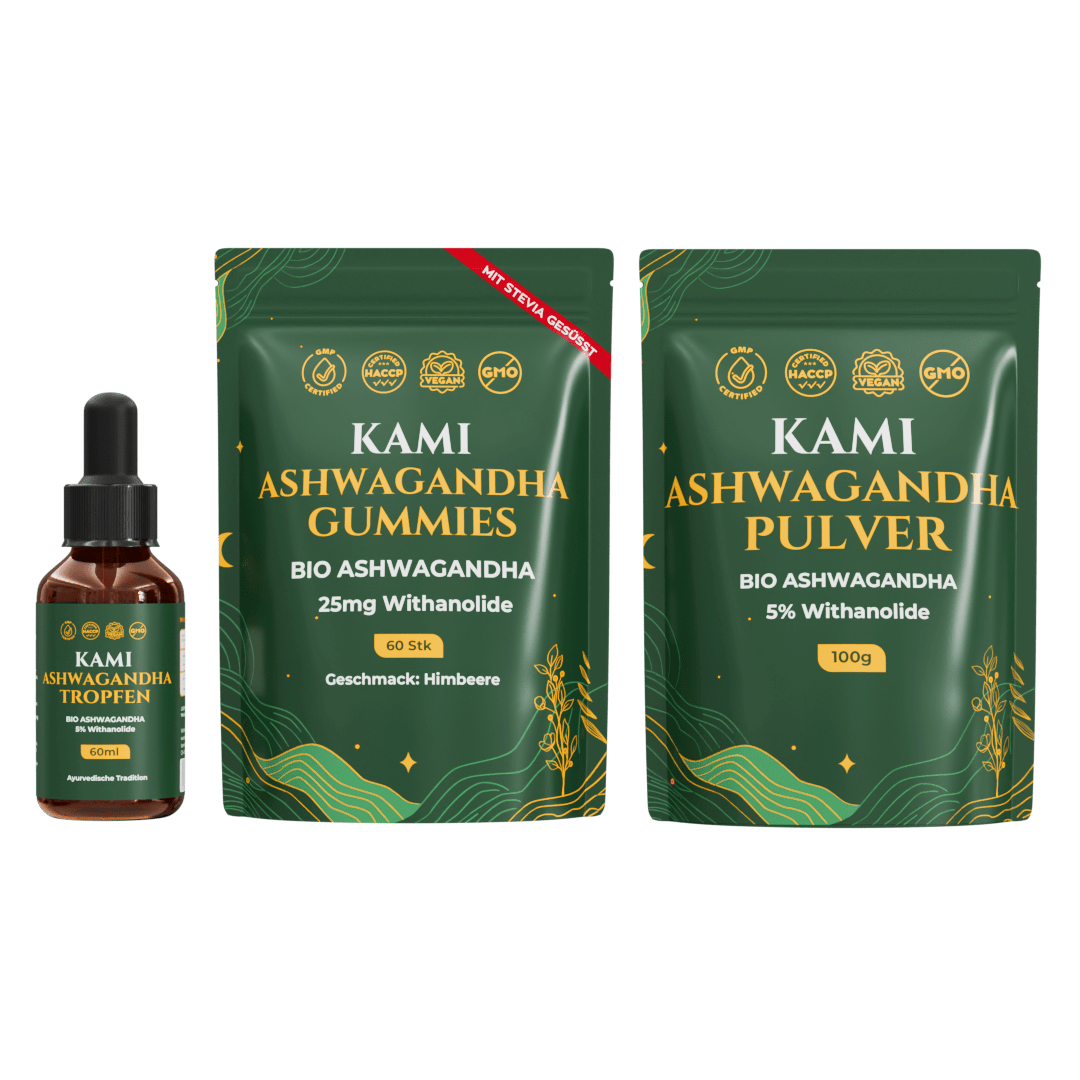 Kami Ashwagandha Gummies Tropfen Pulver Set